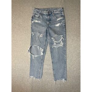 American Eagle Mom Jeans Strigid Distressed Womens 10 Light Wash‎ Hi Rise Grunge